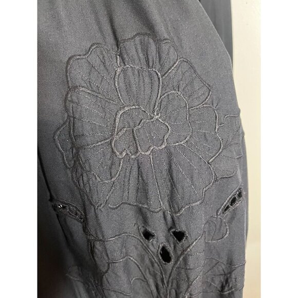 Jane Ashley Chic Floral Maxi Skirt M Black Eyelet Neutral Preppy Old Money 80s - Picture 10 of 14